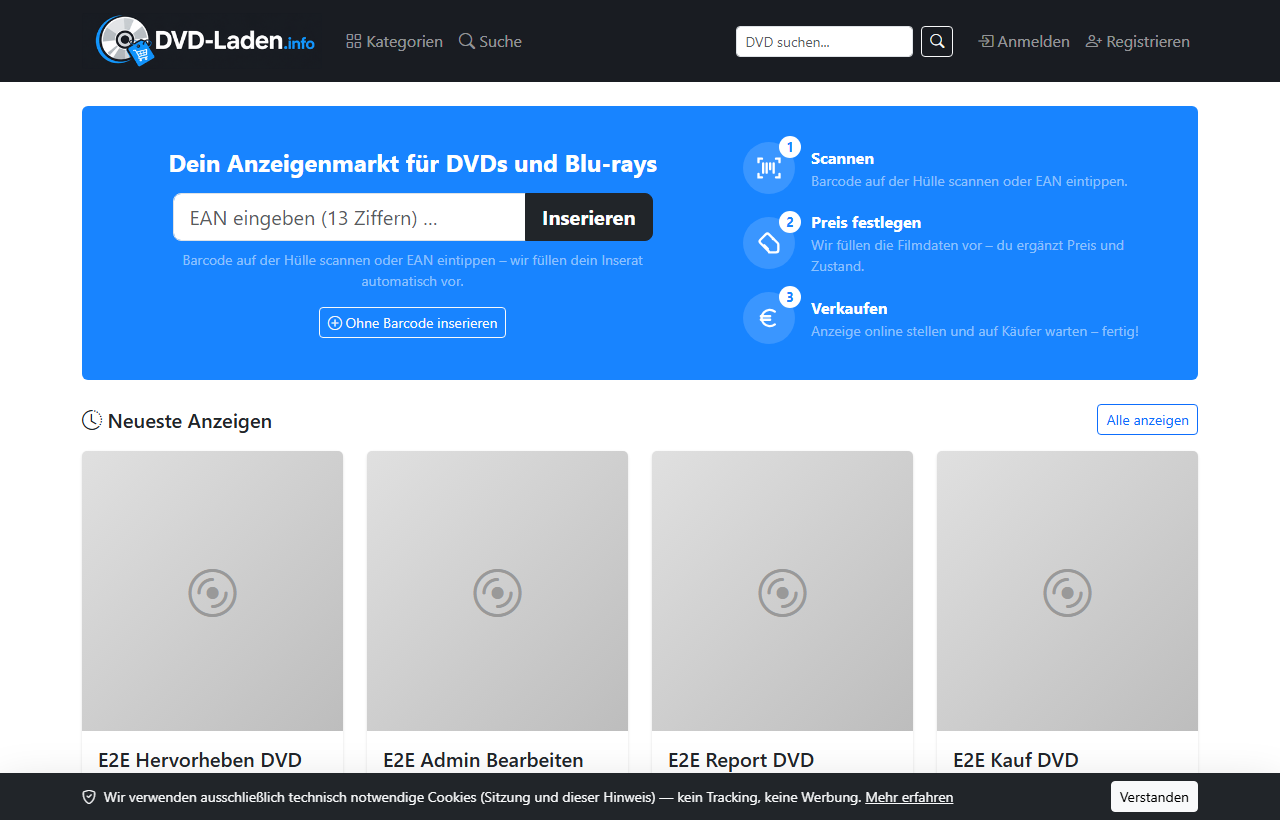 Startseite von DVD-Laden.info als App